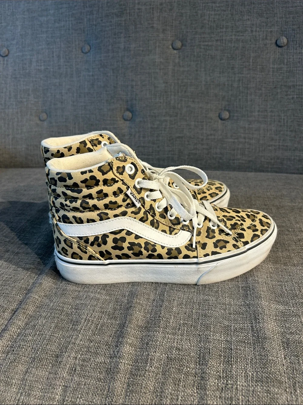 Vans Sk8-Hi Leopard Print High Top Sneakers - Tan, Black & White
